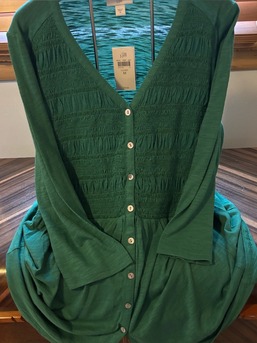 J Jill Clover Green Button Down Front Blouse